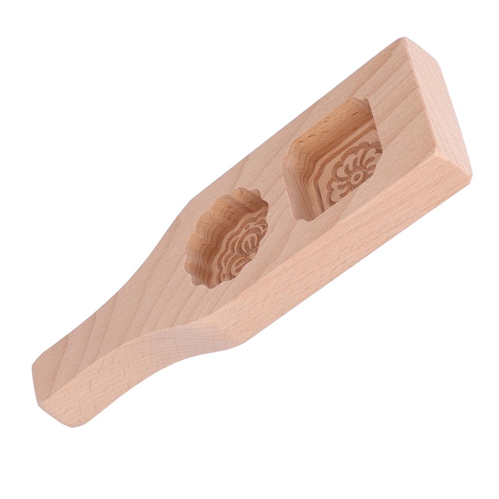 Mooncake Mold 2 Holes Chinese Style Wooden HandMade Pastry Baking Mold for Home Use(2 Holes )