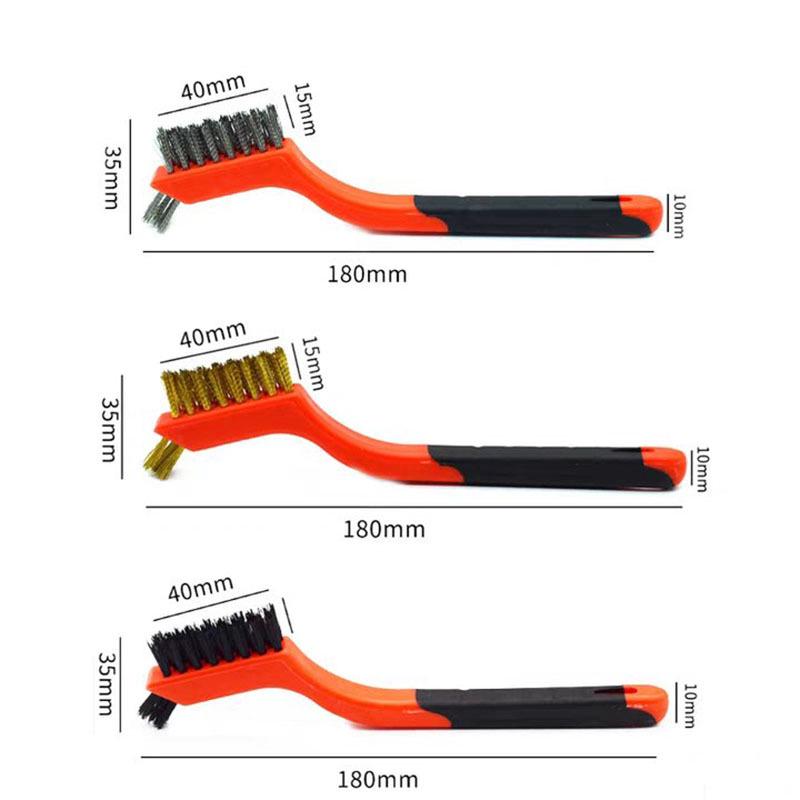 3pc Double-Headed Cleaning Brush Set: Stainless Steel & Copper Wire for Rust Removal, Antique Cleaning, and Crevice Detailing.