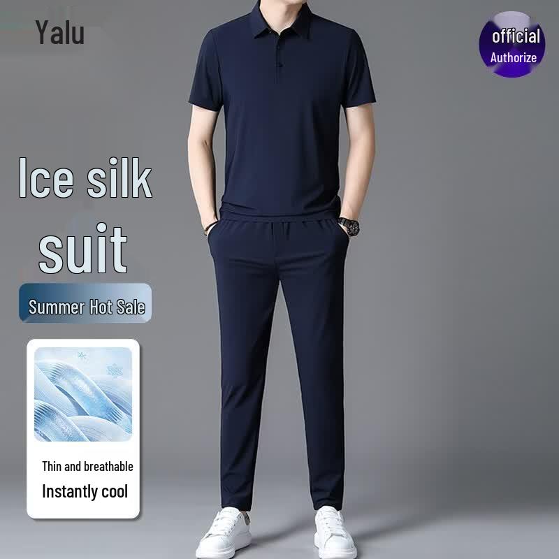 Yalu Men s Summer Ice Silk Short-Sleeve Casual Sportswear Set 4XL