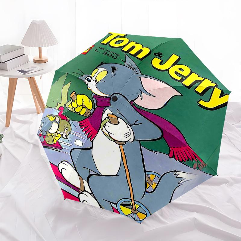 1pc Tom & Jerry Automatic Folding Umbrella - Compact 8-Rib Design, Durable Plastic & Iron1165L
