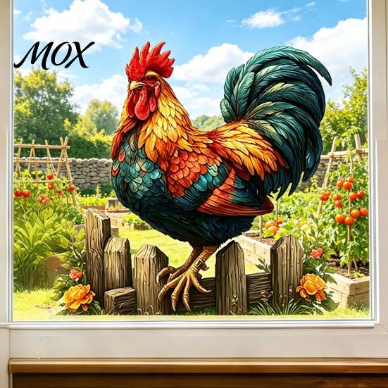 Decorative Glass Sticker 1/2 Sheets Farmhouse Rooster Static Window Cling, Removable Cock Door Decorations Decor, Reusable Decal for Home Living Room
