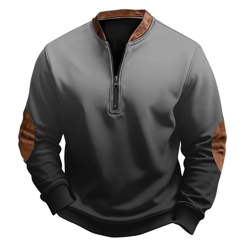 Men's Casual, Trendy, Retro Gradient Printed Round-neck Long-sleeved Half-pull One-piece Sweatshirt