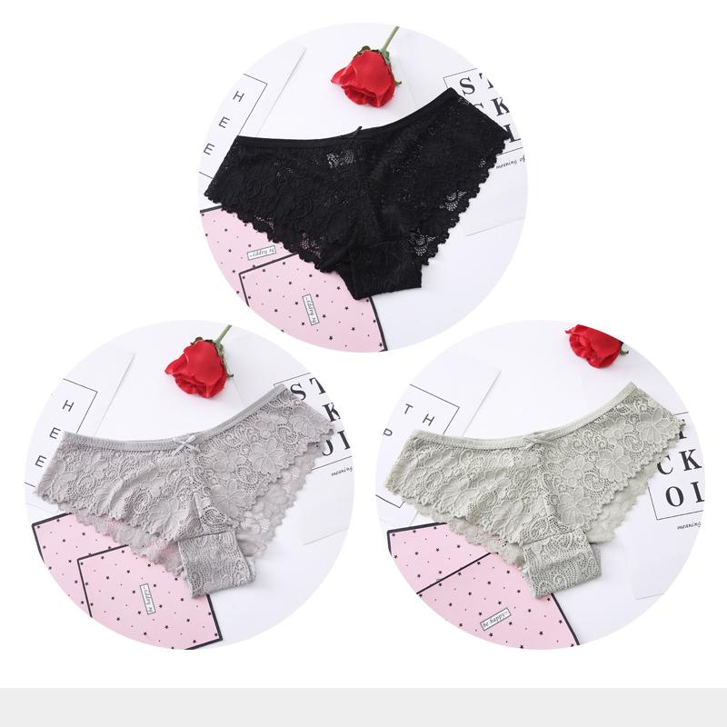 Panties for Woman Sexy Lace Breathable Female Underwear Panty Transparent Brief Girl Underpants Set M-XXL 3 Pcs/lot