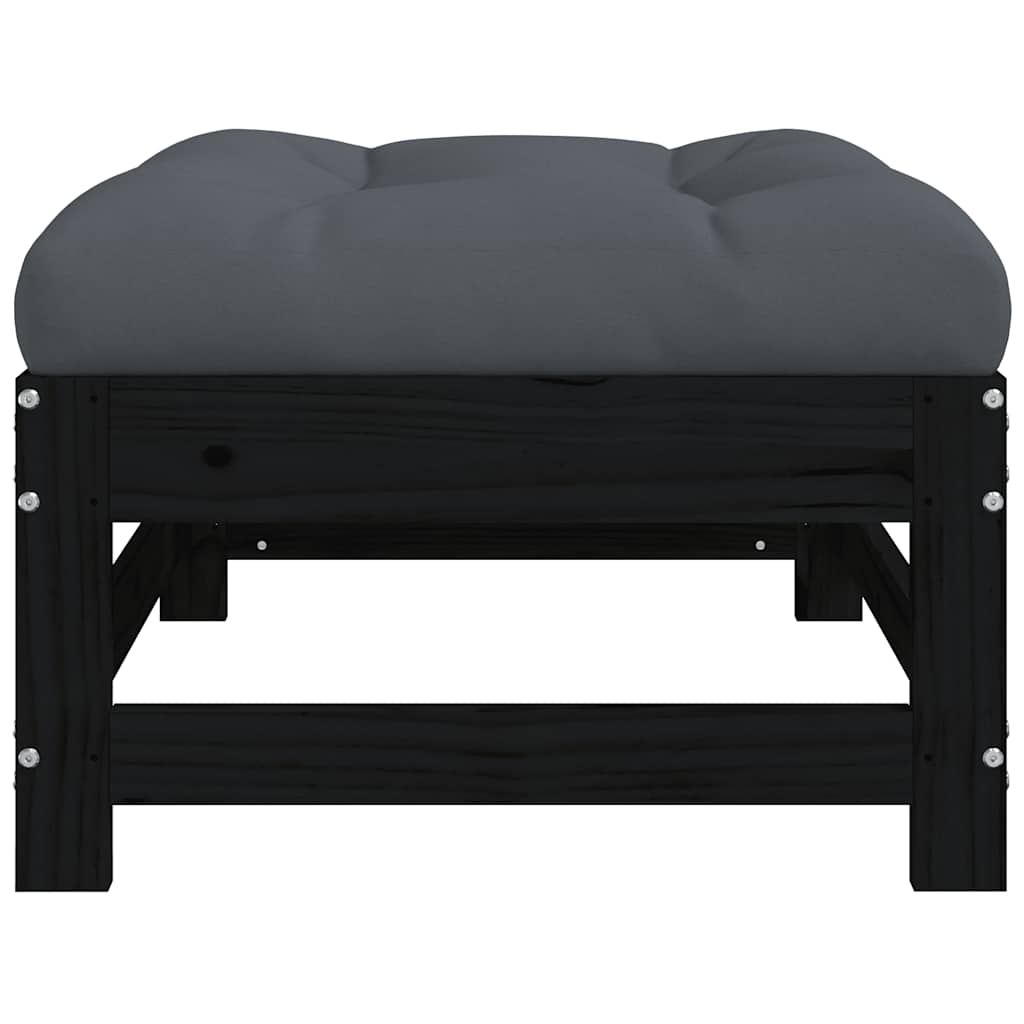 Garden Stool with Cushion Black Solid Pine Wood