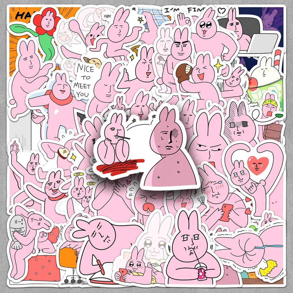 Pink Rabbit Funny Emoji Stickers – 50 Sheets for DIY Decoration, Suitcases, Computers, Journals