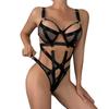 Fishnet Hollowed Sexy Lingerie Perspective Nightclub Costume Splicing Jumpsuit Black Underwear Bra Thong Set GZW