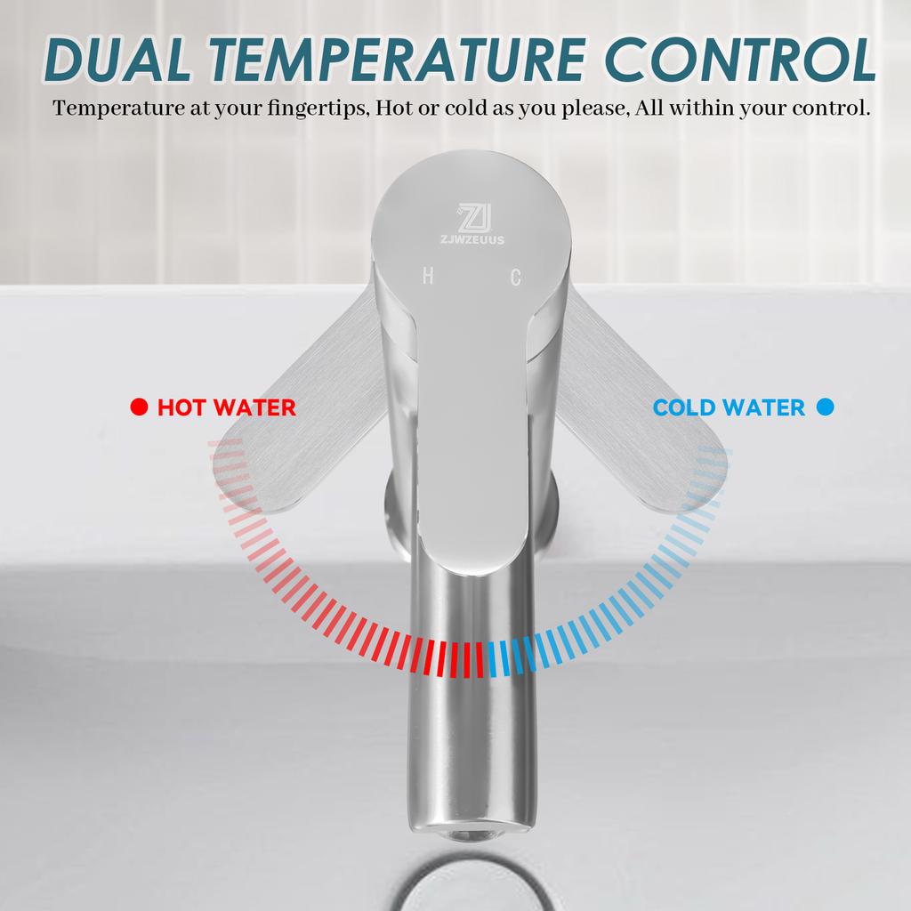 304 Stainless Steel Single-Handle Basin Faucet Brushed Single-Hole Ceramic Cartridge Suitable for Gyms and Living Rooms