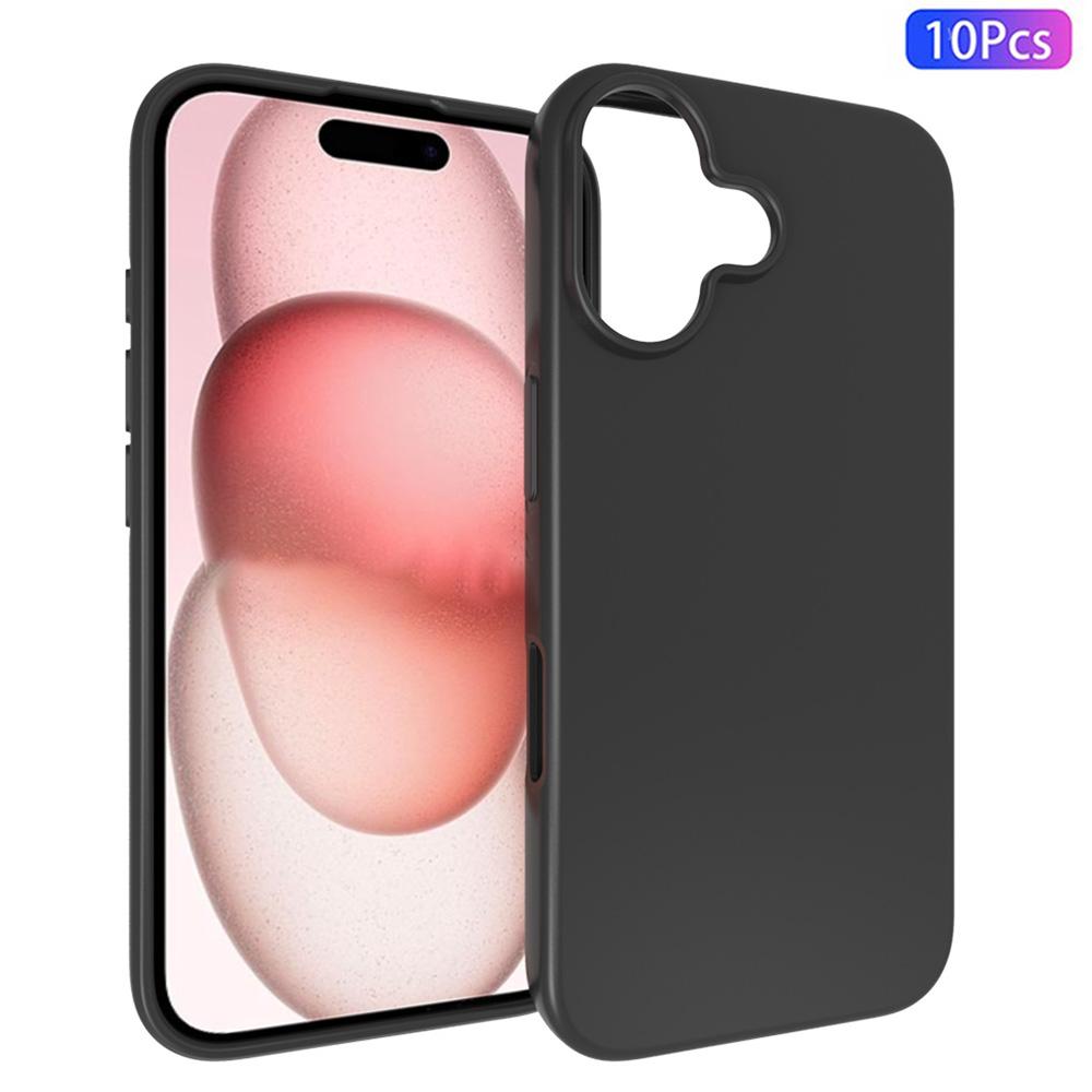 

10Pcs / Pack Phone Case for iPhone 16 Matte TPU Shockproof Black Cell Phone Cover