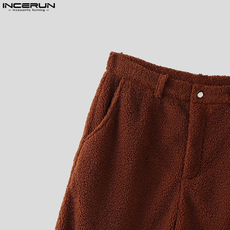 INCERUN Men Zip-up Waist Furry Casual Loose Shorts Half Pants
