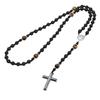 Charm Beaded Long Necklace Cross Pendant Rosary Neck Jewelry Tiger-eye Beads Necklace  Decoration