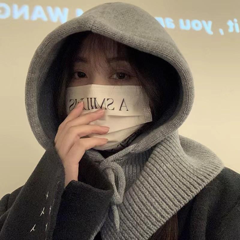 

Зимние шапки-балаклавы для женщин, унисекс, вязаные шапки с капюшоном, утепленные шапки на шнурке, цельные шапки с воротником-стойкой 1PCS