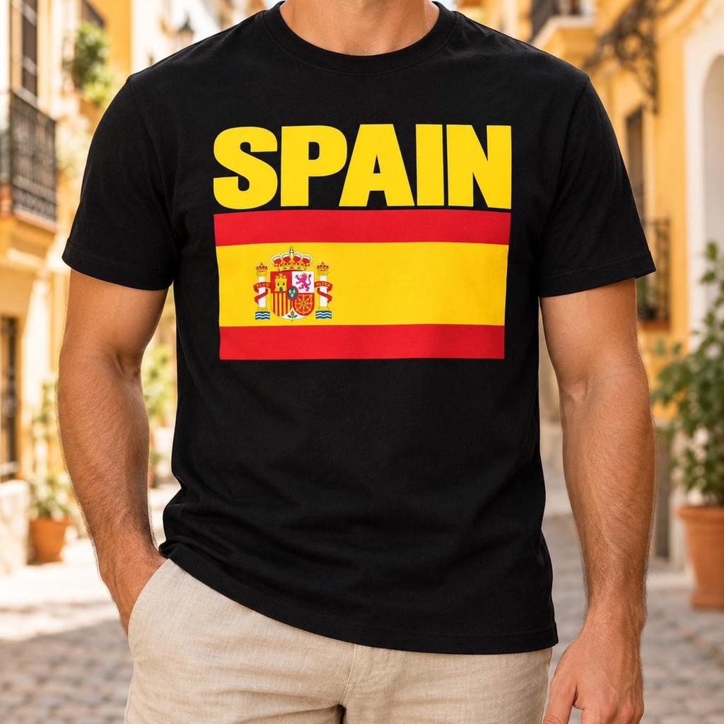 Spanish Flag Shirt, Spain Country Print, Patriotic Heritage Gift, Red Yellow National Emblem Design, European Travel, Family Vacation Outfit