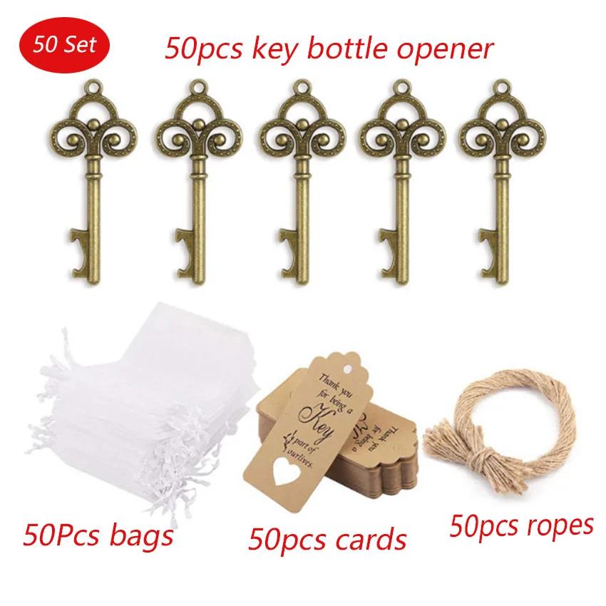 50Pcs/Set Key Bottle Opener With Tag Card Twine Yarn Bag Suitable For Wedding Gift Baby Shower Party Christmas Home Decor Gifts