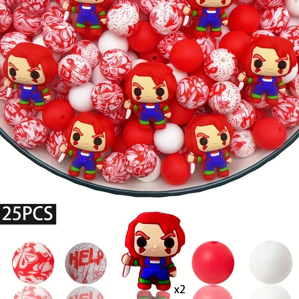25PCS Multi-Size Halloween-Themed Silicone Beads Set, Perfect for DIY Craft Projects Like Keychains, Necklaces, Bracelets & More