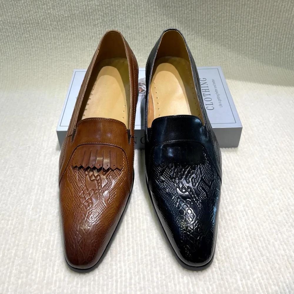 Fashion Men's Genuine Leather Penny Loafers Handmade Tassel Slip-On Dress Shoes for Wedding Banquet Casual Business Footwear