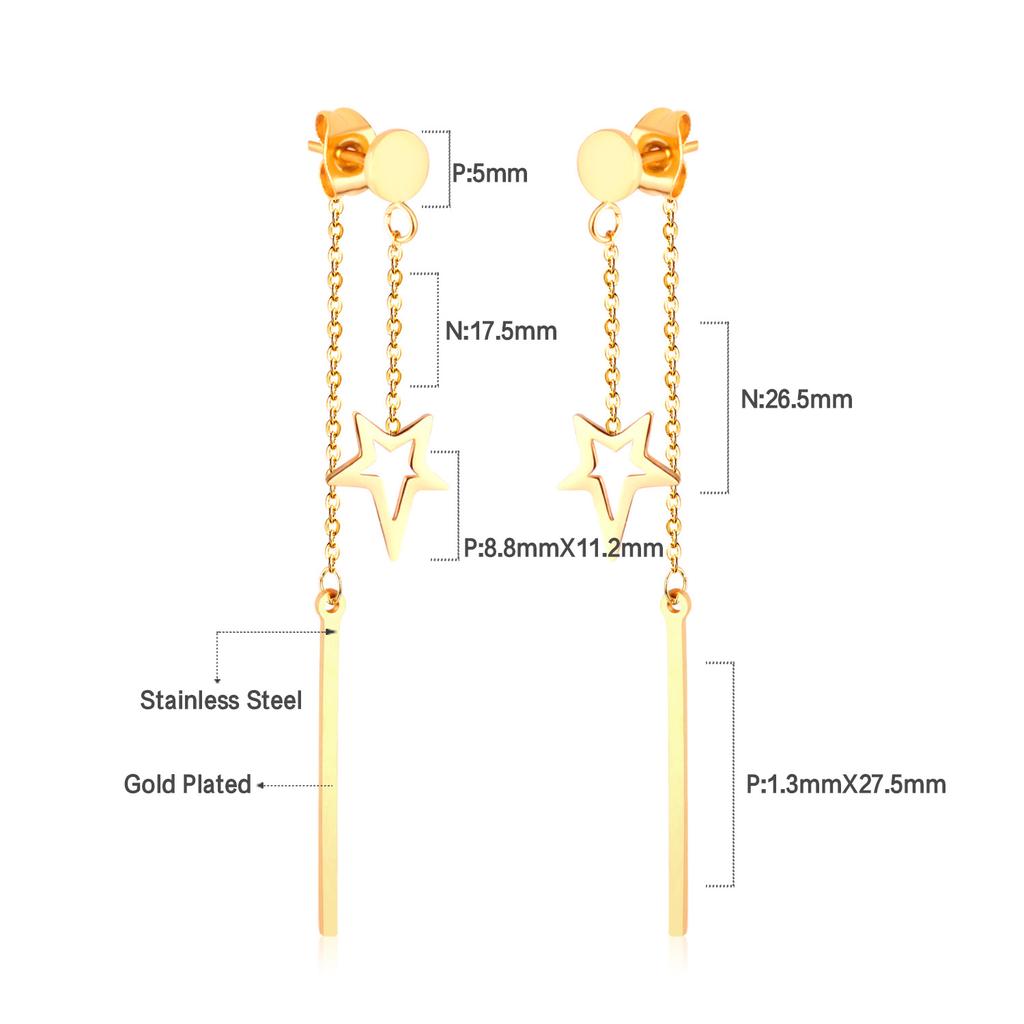 1Pairs Danles Pendants Drop Earrings Stainless Steel 18k Gold Plated Tassel Chains Long Earrings for Women Accessories Party