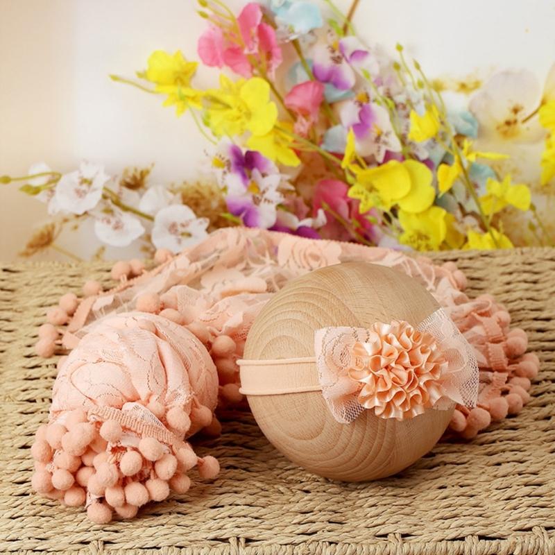 Wrap Blanket for Baby Photography Props Tassel Blanket Rose Flower Headband Newborn Photo Posing Props Photo Accessories