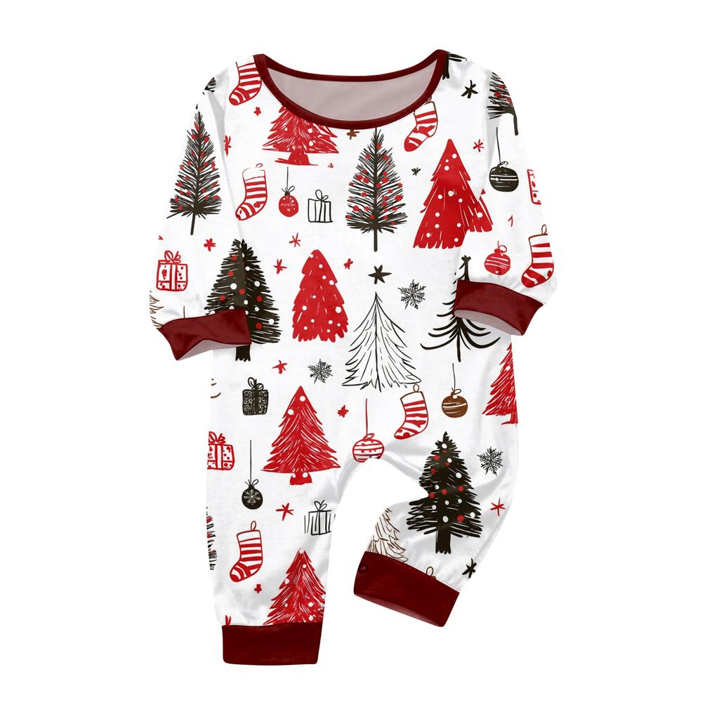Christmas Printed Family Matching Long Sleeve Neck Loungewear Set for Parents and Kids