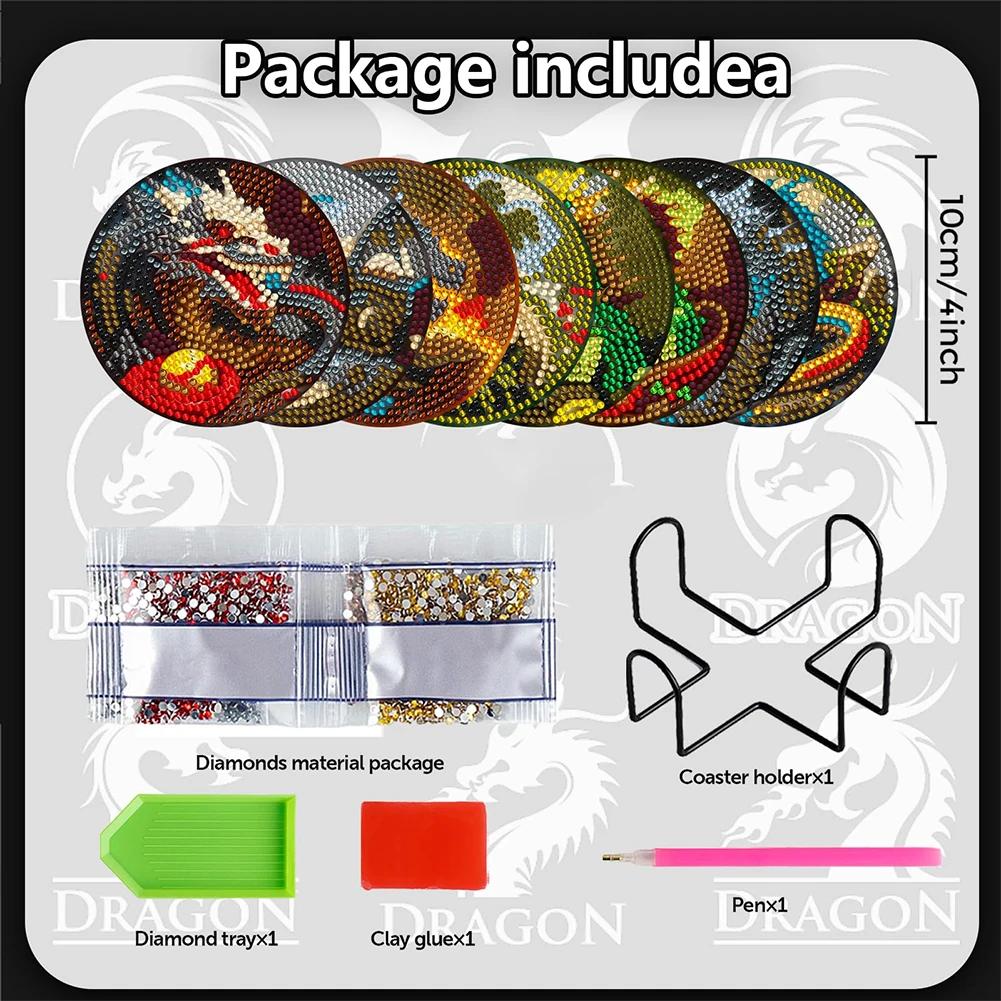 6/8PCS Diamond Painting Coasters Cartoon Animal Wooden Diamond Mosaic Art Drink Cup Pad Table Placemat Home Decor Christmas Gift