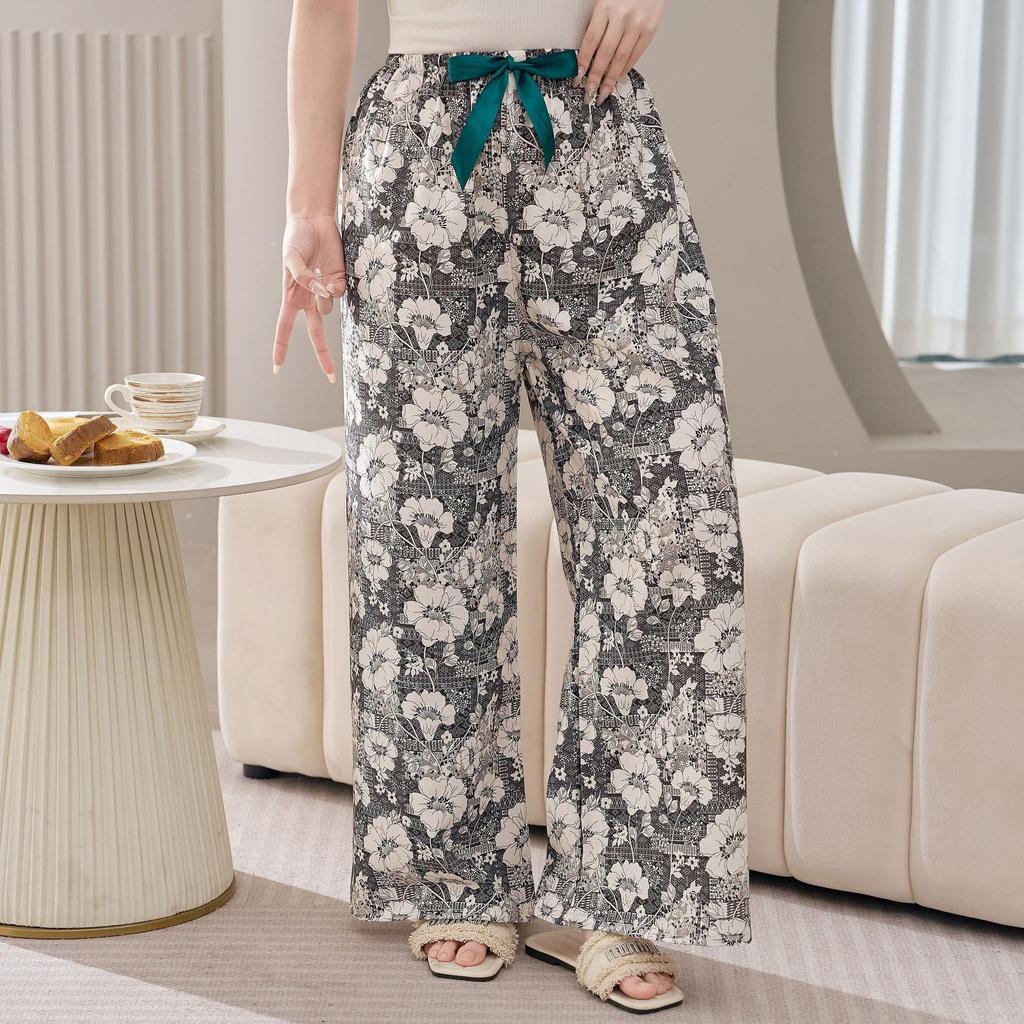 Cotton Silk Family Spring and Autumn Women's Cotton Silk Pajama Pants Wide-leg Pants Thin Artificial Cotton Can Be Worn Outside Casual Home Pants