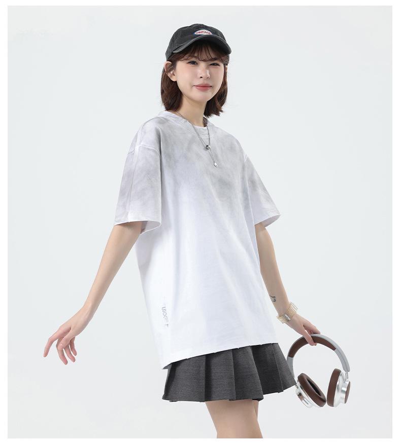 Men's Trendy Distressed Washed Short Sleeve T-Shirt - Loose Fit, Drop Shoulder, Ideal for Summer and Couples