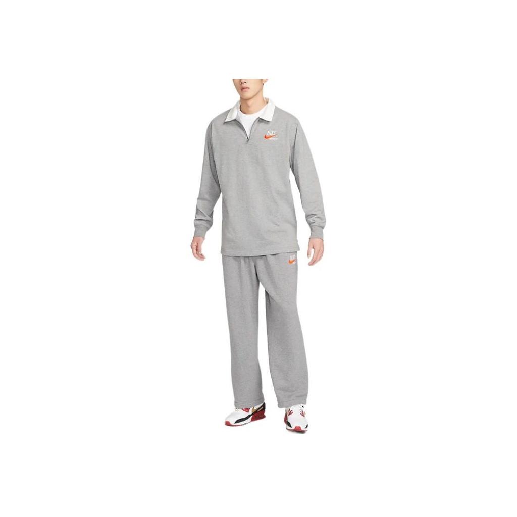 Nike Sportswear Trend Embroidered Logo Half-Zip Long Sleeve Polo Shirt Men Tops Carbon-Heather DX6754-091