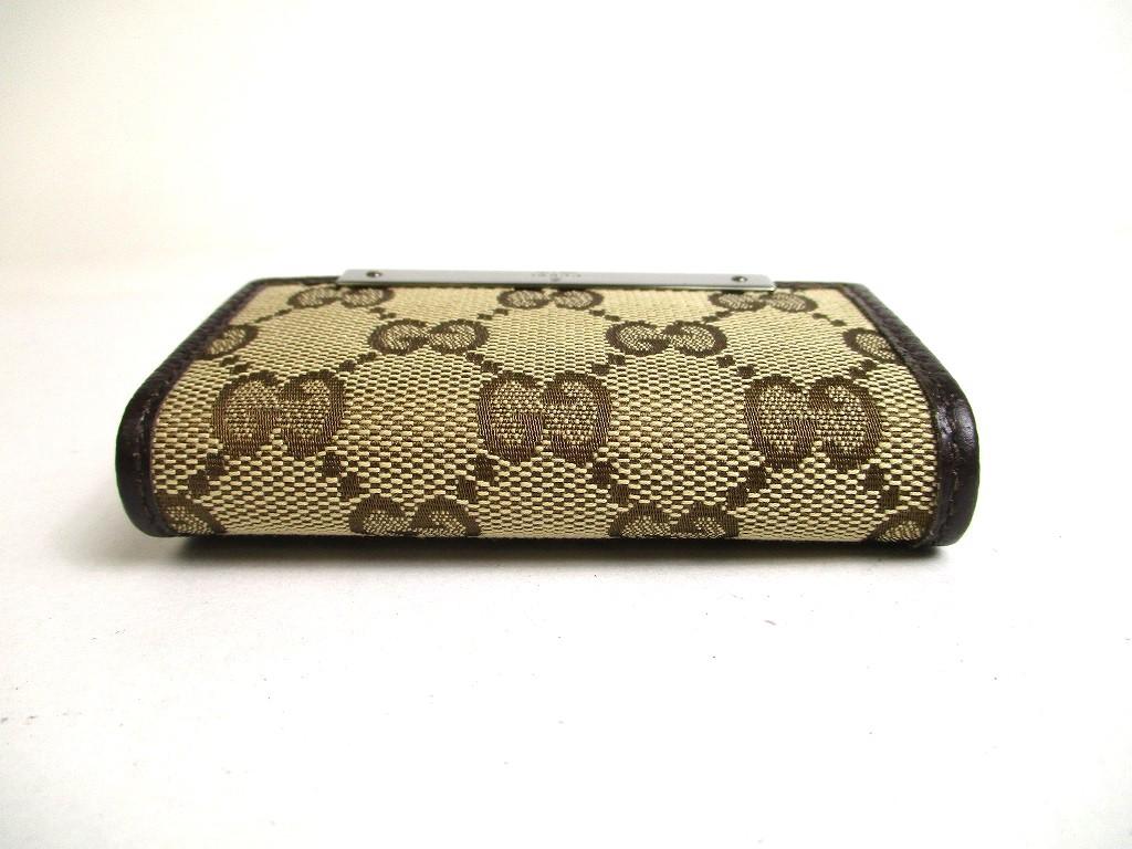Authentic GUCCI GG Beige Canvas Brown Leather 6 Pics Key Chain #a511  Refurbished