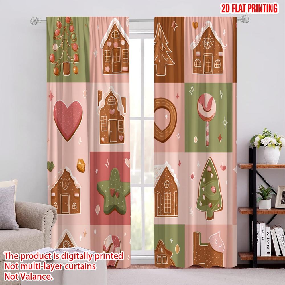 

2 шт., 2D плоская печать Шторы и оконное оформление День Рождества Полиэстер Легкая установка (без удилища) Декор комнаты для спальни, 52.50 × 116.00 cm 2 pcs