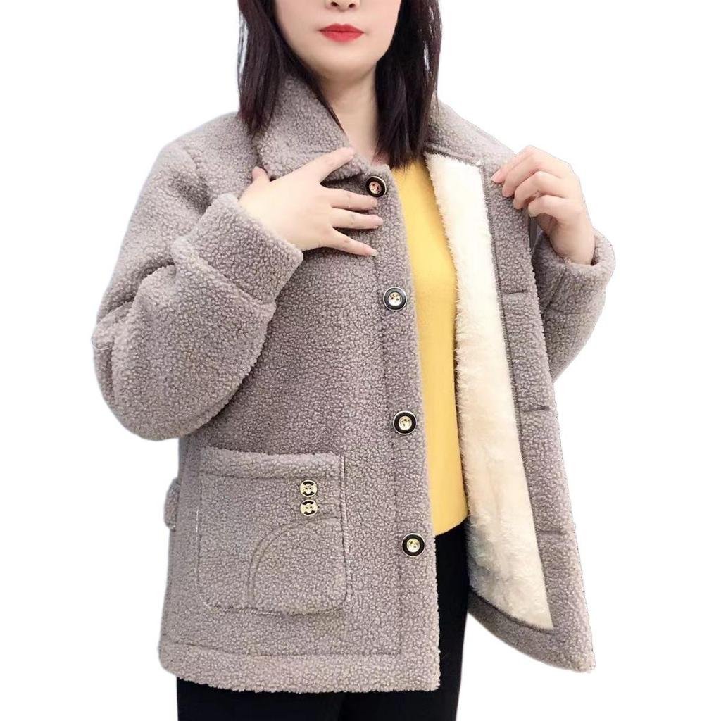 Women's Medium Long Lambswool Coat with Fur, Plus Velvet, for Autumn and Winter