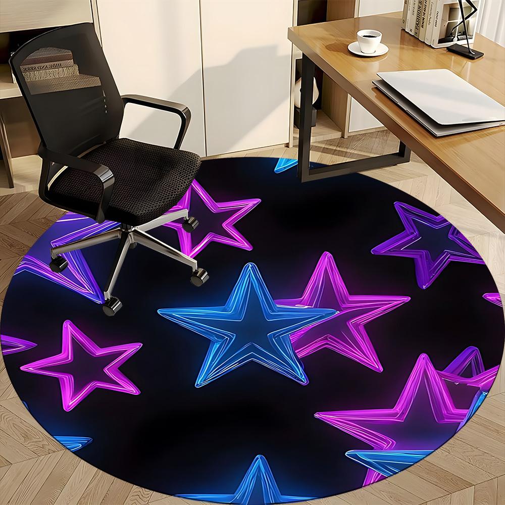 1pc Neon Star Decor Chair Carpet for Office, Round Polyester Mat, Indoor Decor for Office, Easycare Fabric, Washable Non-slip Area Carpet