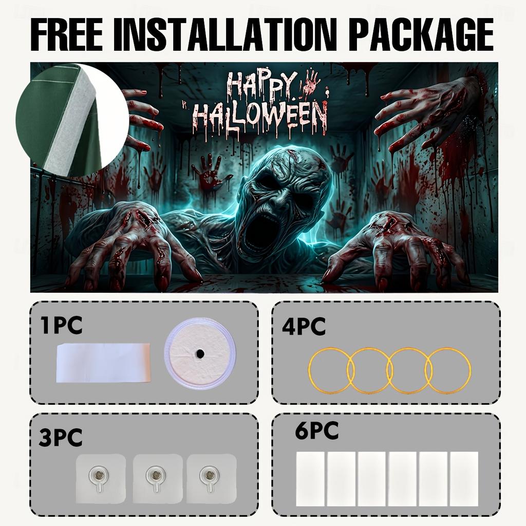 Halloween Pumpkin Horror Garage Door Banner – 949 in x 831 in durable polyester fiber