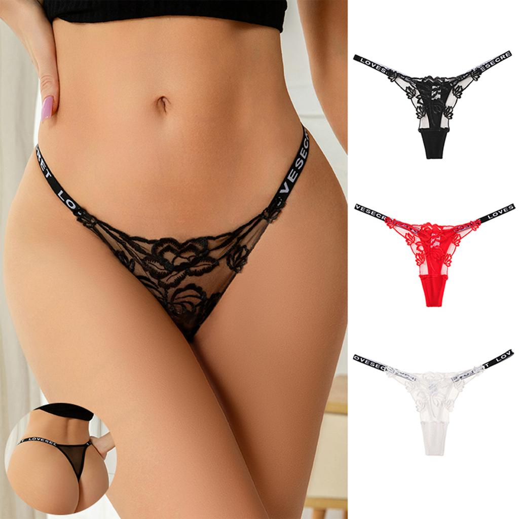 Ladies' Lace Thong Embroidered With Fine Straps, Seamless Low Waisted Underwear