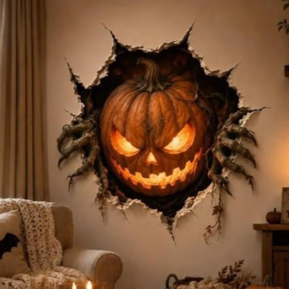 Self-Adhesive Ghost Pumpkin Wall Decal Waterproof Halloween Skeleton Wall Stickers Living Room