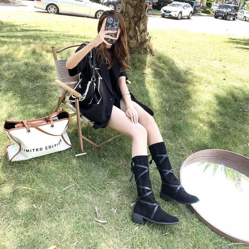 Ladies Mid Calf Shoes Autumn Women's Half High Boots New In Pointed Toe Quality Winter 2025 Novelty Boot Work Designer Luxury Pu