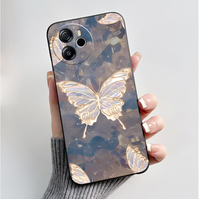 Per Oscal Tiger 12 13 Custodia Moda Farfalla Fiore Nero Morbido Silicone Custodia per Telefono per Blackview Oscal Tiger12 Tiger13 Cover
