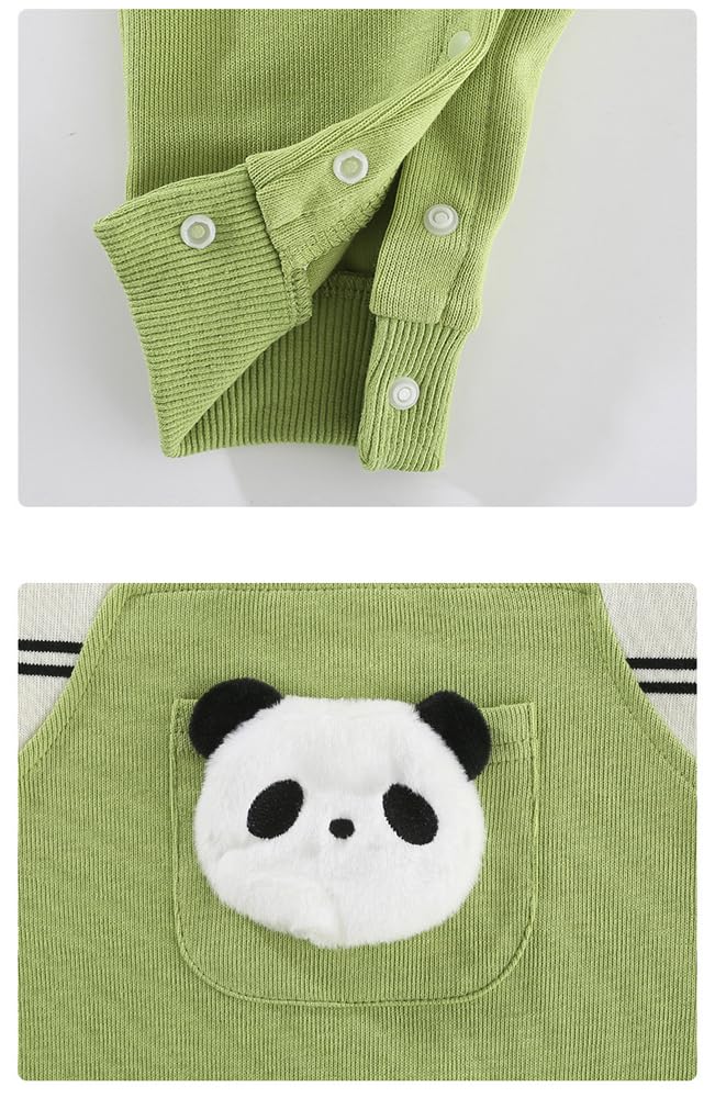 Baby koi Baby Boys Long Sleeve Layered Faux Layered Baby Prep Green Panda Size 6M Romper, Spring/Autumn Overalls-Style Coverall, Newborn, Coverall,