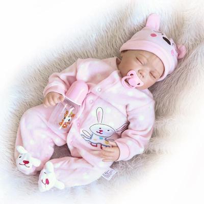 22'' 55 cm süße fette wiedergeborene Babypuppe geschlossene Augen weicher Stoffkörper Neugeborenenpuppe exquisite Farbzeichnung Haut Wiedergeburtspuppen für Kinder Geburtstagsgeschenk