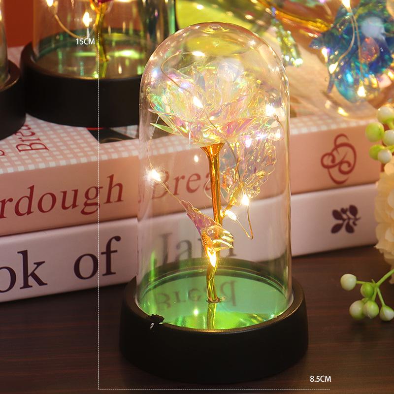 Gold Foil Rose Glass Dome Night Light - Everlasting Flower Valentine's & Birthday Creative Gift Ornament