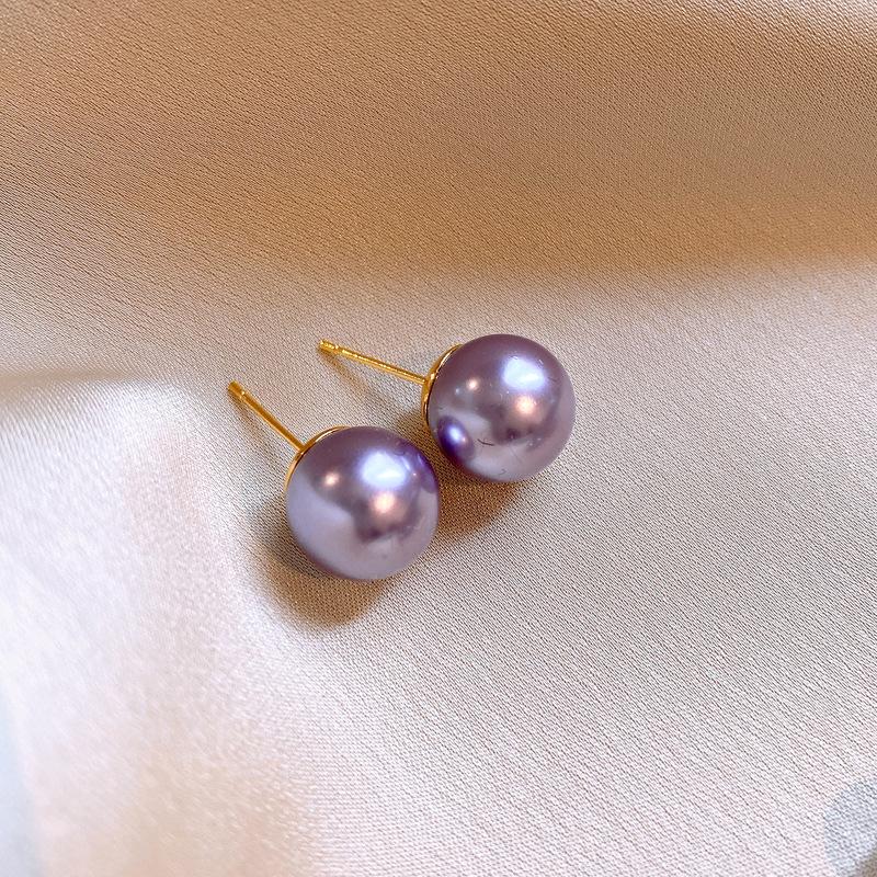 Super Flash Diamond Purple Flower Pearl Stud Earrings French Earrings