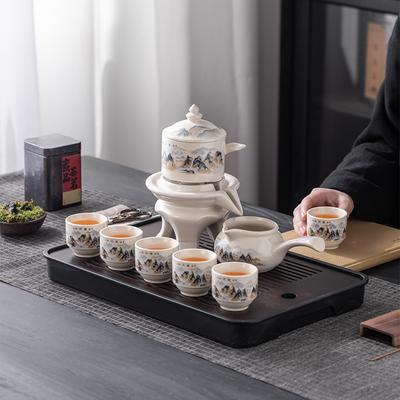 Retro Stone Mill Comes and Goes, Automatic Kung Fu Tea Set, Gift Box Set, High-end Business Souvenir, a Pot of Six Cups