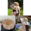 Straw Hat With French Lace Bow And Wave Edge For Beach Sun Protection