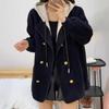 Moda Outono Inverno Feminina Lã Casual Tendência Dupla-face Codificado por Cor Manga Longa Com Capuz Jaqueta de Lã Casaco Feminino