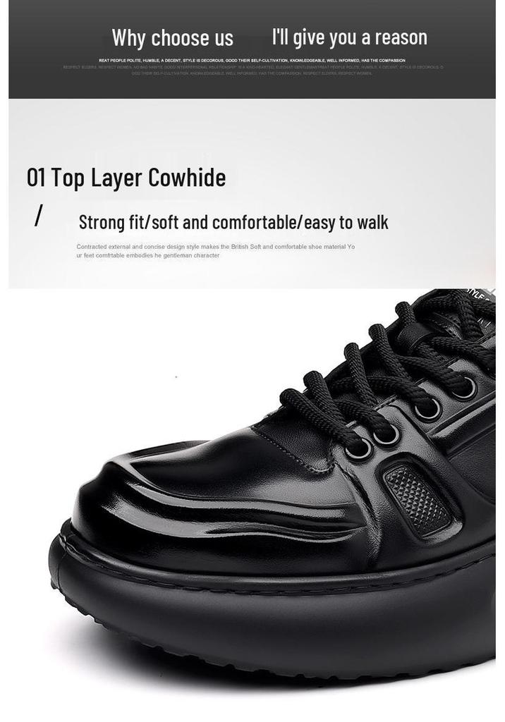 Men's Trendy Thick Sole Cowhide Skate Shoes - Height Increasing Casual Sports Shoes