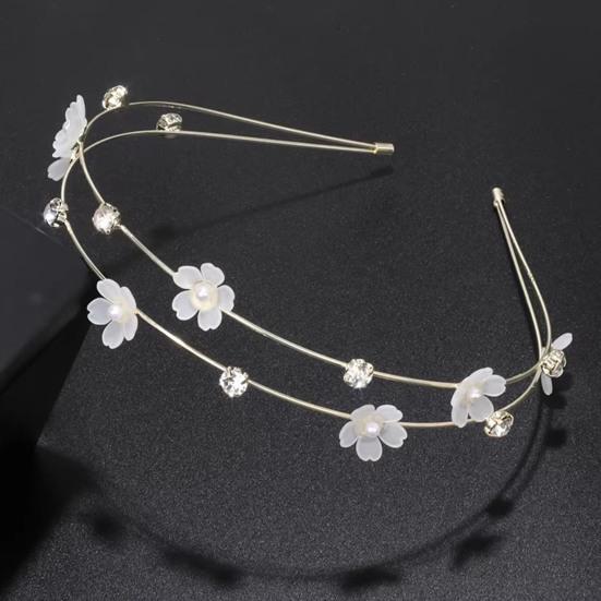 Fe Pige Hårbånd Dobbeltlags Design Hårbøjle med Blå Hvide Blomster Imitationsperler Rhinsten Bryllupper Fester Dating Hårpynt