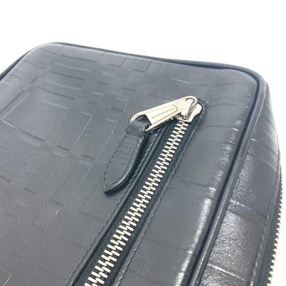 Burberry Check Pattern Embossed Clutch Bag Pouch Black/SilverHardware