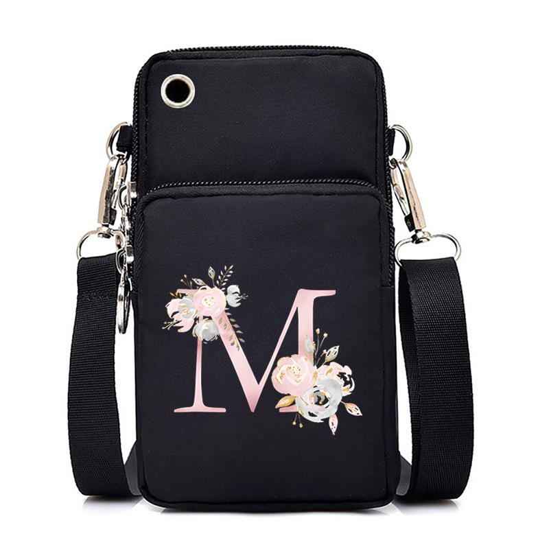 Letter Printing Black Oblique Span Bag Casual Portable Multi-Function Mobile Phone Bag