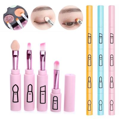4 IN 1 Multifunktionales Make-up-Pinsel-Set, Make-up-Gadget, abnehmbarer Lippen-Lidschattenpinsel, Schwamm-Lidschattenpinsel für Zuhause und Reisen