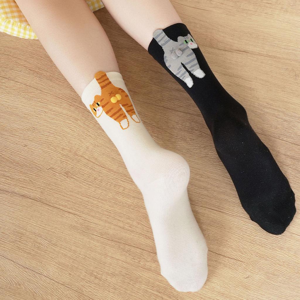 Whimsically 3D Fuzzy Balls Cats Pattern Ankle Socks Lightwieght Breathable Funny Middle Calf Socks for Women and