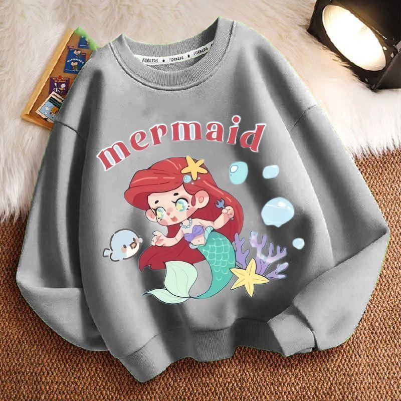 Niedlicher Meerjungfrau Rundhals-Hoodie für Kinder, modisches langärmeliges Freizeit-Oberteil für Jungen und Mädchen für Frühling und Herbst