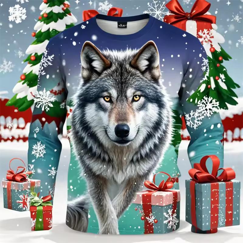 Fashion Wolf Graphic T Shirts Harajuku Animal 3D Printed Long Sleeve T Shirt For Men Clothes Spring And Autumn Unisex Streetwear